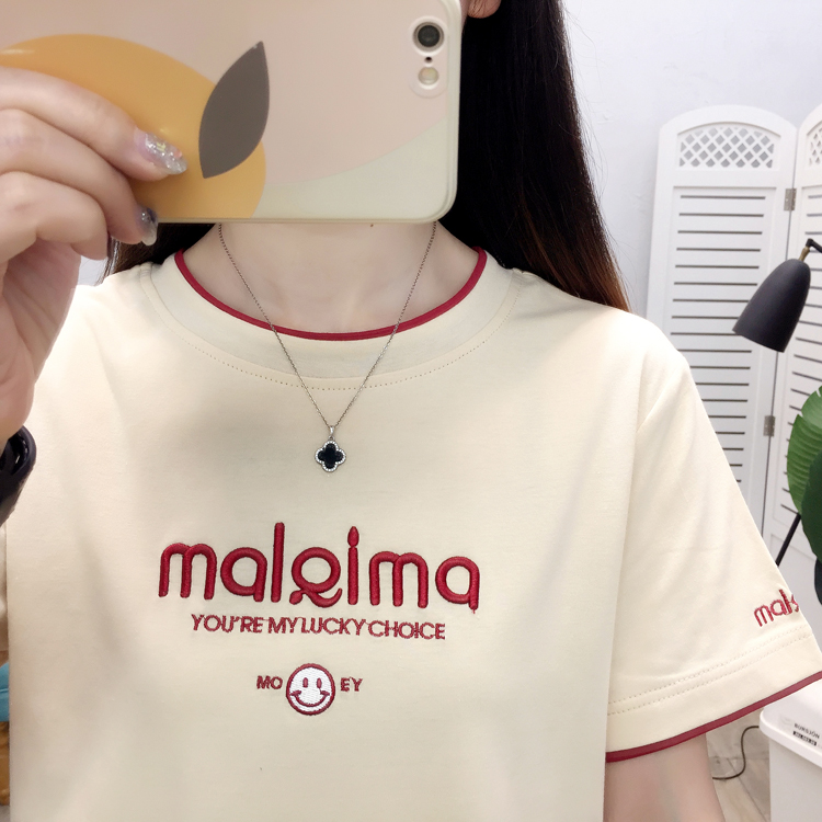 Short sleeve student tops Pseudo-two T-shirt for women