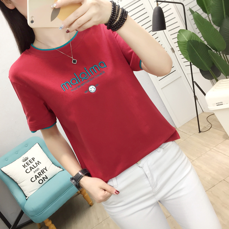 Short sleeve student tops Pseudo-two T-shirt for women