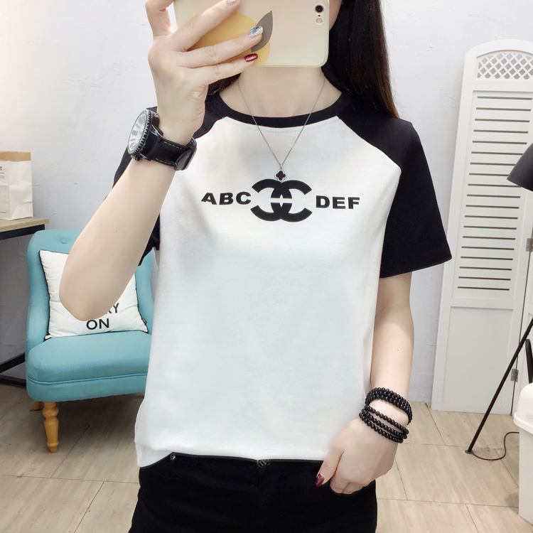 Printing mixed colors tops slim round neck T-shirt