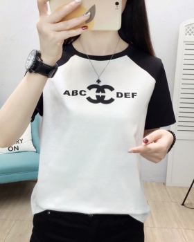 Printing mixed colors tops slim round neck T-shirt
