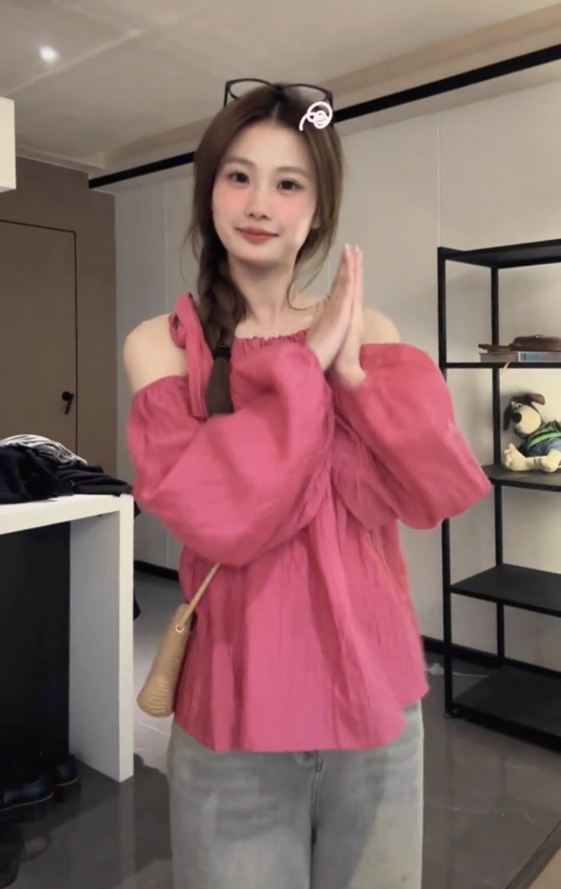 Korean style lantern sleeve tops loose shirt for women
