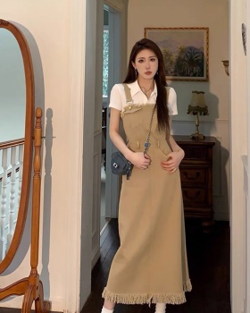 High waist slim long skirt strap tassels dress for women
