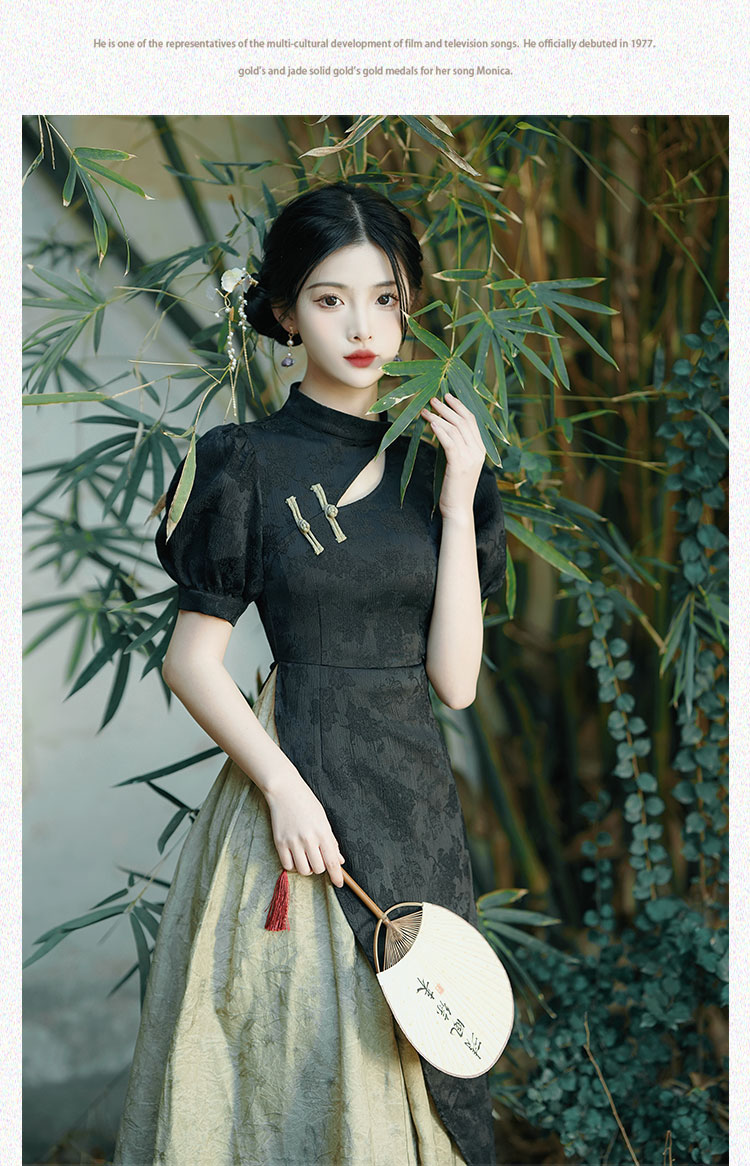 Pseudo-two ink jacquard Chinese style dress