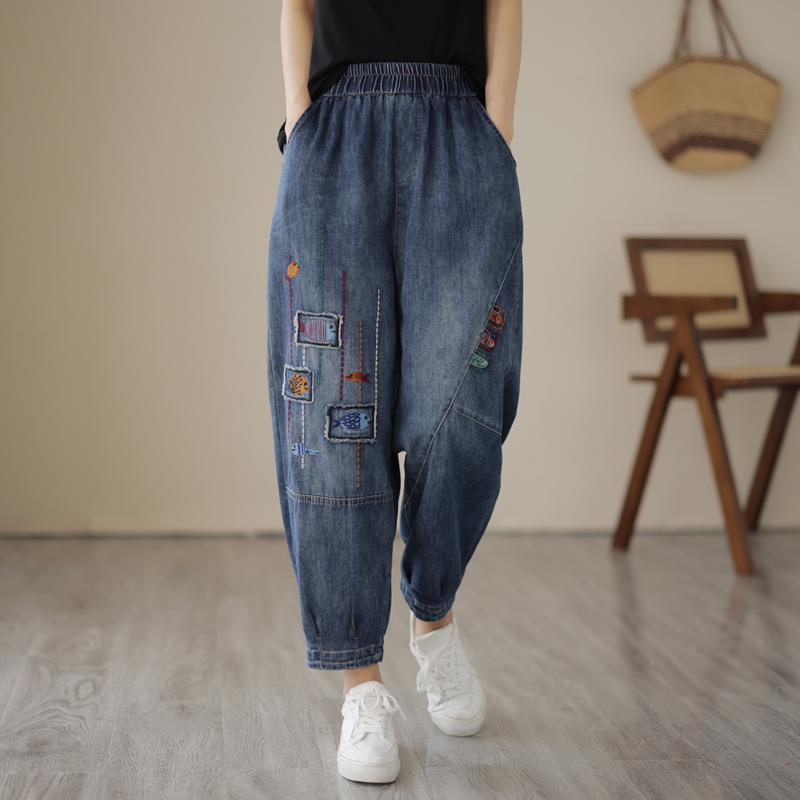 Large yard cotton spring harem pants washed embroidery jeans