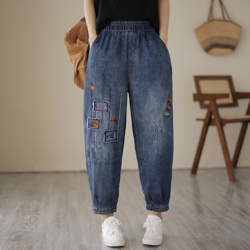Large yard cotton spring harem pants washed embroidery jeans