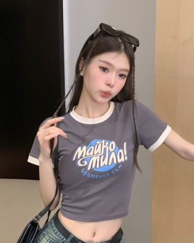 Short mixed colors T-shirt short sleeve round neck tops