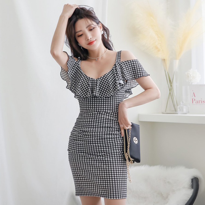 Short sleeve Korean style T-back sexy dress for women