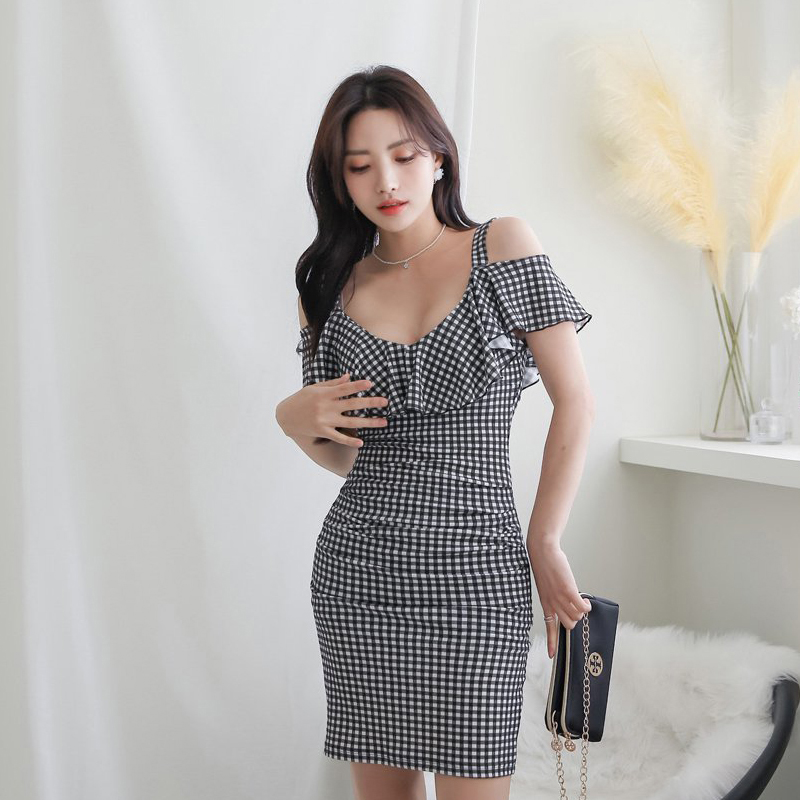 Short sleeve Korean style T-back sexy dress for women
