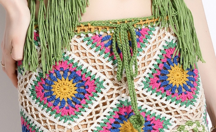 Crochet colors hollow fashion high waist skirt 2pcs set