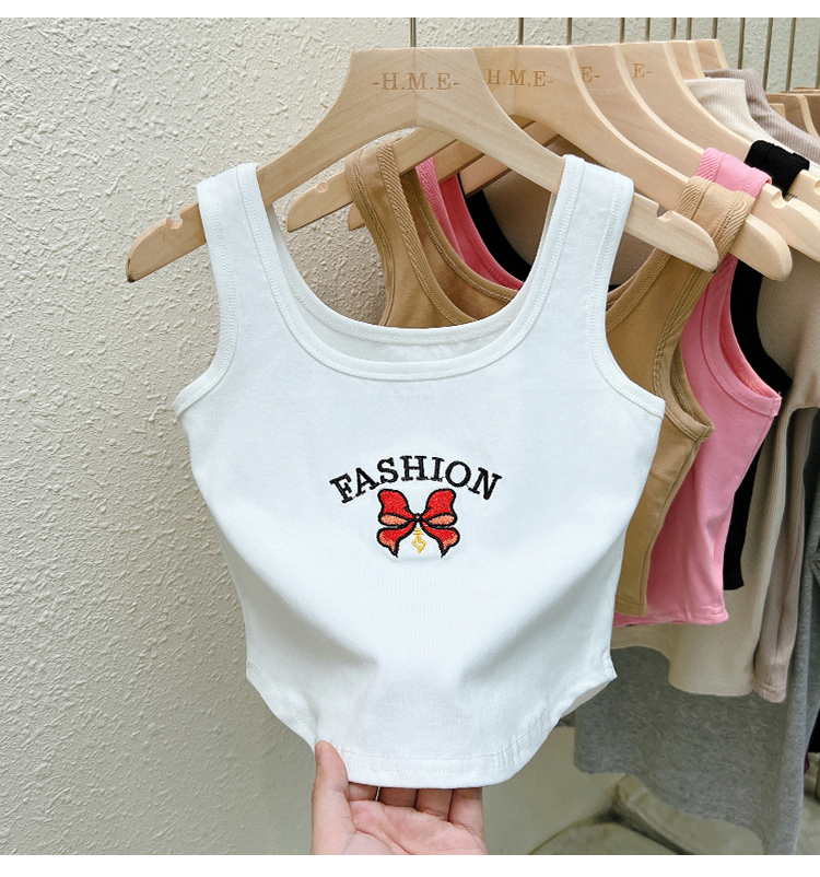 Embroidered sleeveless vest bow bottoming tops for women