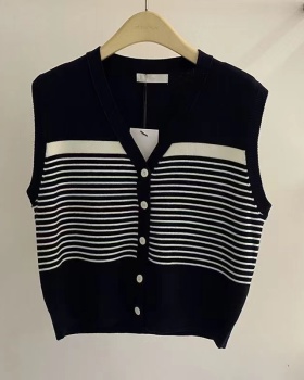 Loose stripe tops Korean style V-neck waistcoat for women