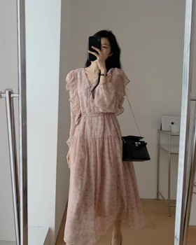 France style floral long dress pink dress for women