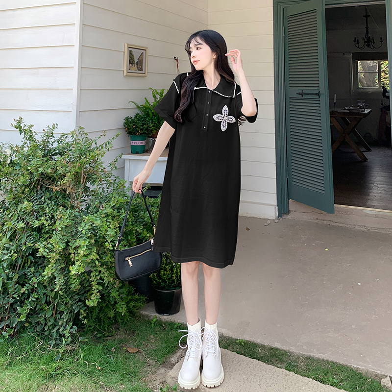 Large yard lapel fat Korean style dress for women