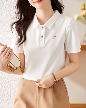 Summer simple embroidery Korean style short sleeve tops