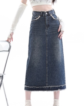 High waist all-match long split loose skirt for women