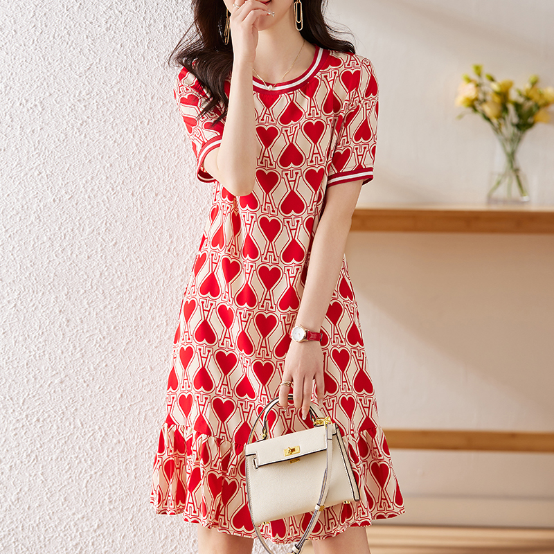 Korean style temperament heart printing dress for women