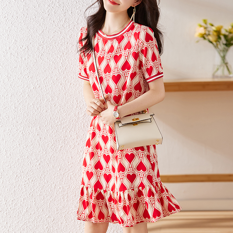 Korean style temperament heart printing dress for women