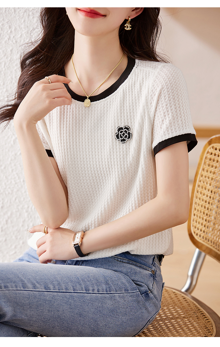 Black-white splice tops short sleeve T-shirt for women