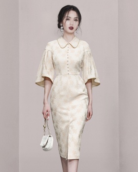 Temperament elegant front slit lapel dress