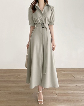 Single-breasted France style shirt pinched waist dress