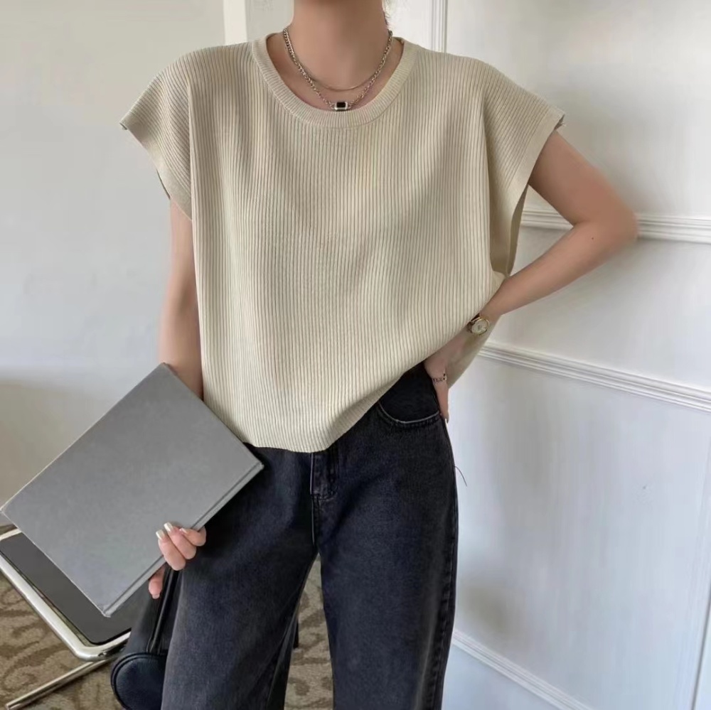 Short sleeve round neck knitted tops loose short T-shirt