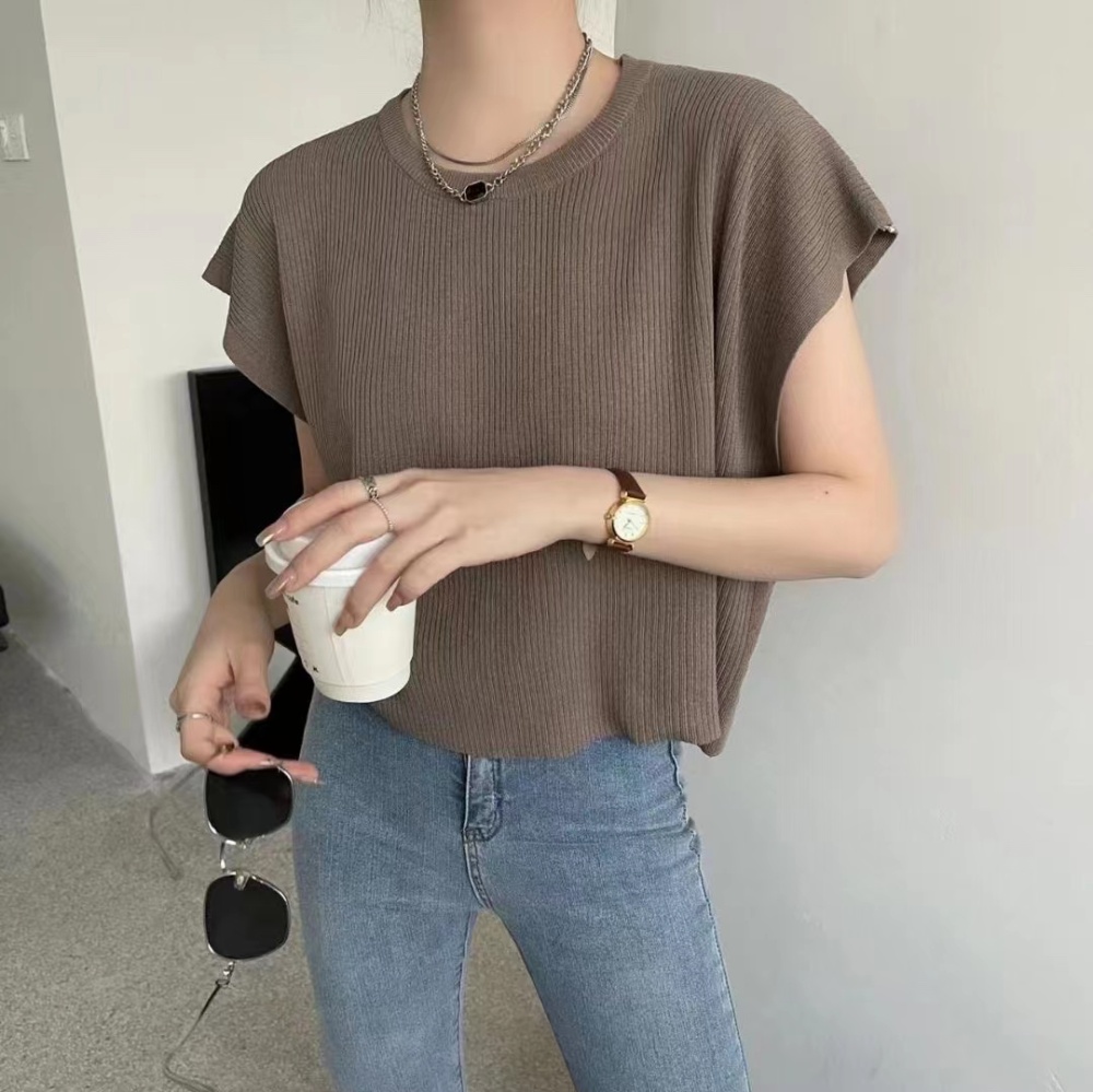 Short sleeve round neck knitted tops loose short T-shirt