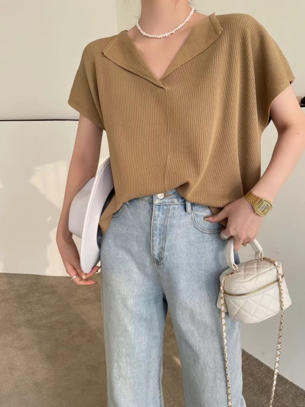 Short sleeve thin summer shirts knitted loose Korean style T-shirt