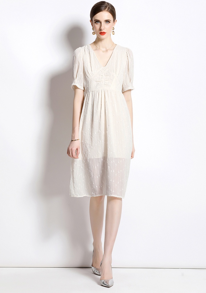 Short sleeve sequins frenum V-neck summer dress