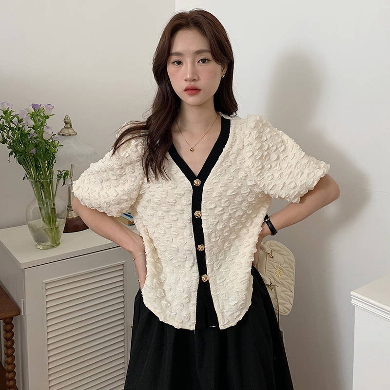 Summer lantern sleeve tops all-match shirt for women