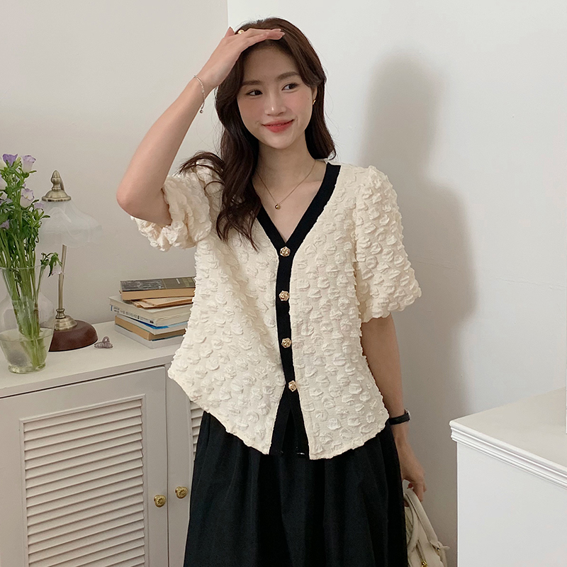 Summer lantern sleeve tops all-match shirt for women