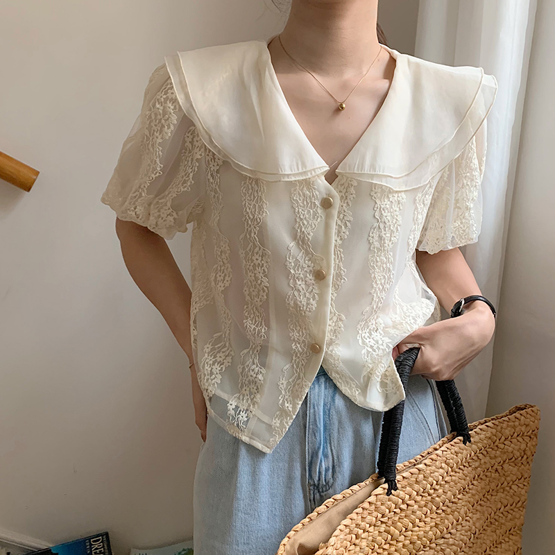 Summer lantern sleeve doll collar shirt for women
