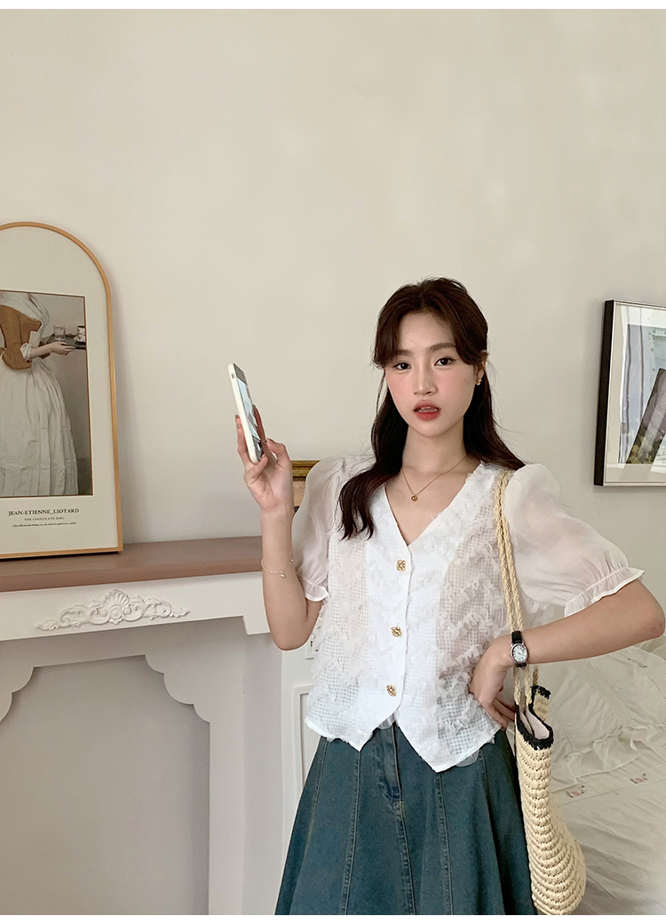 All-match Korean style shirt V-neck tops for women