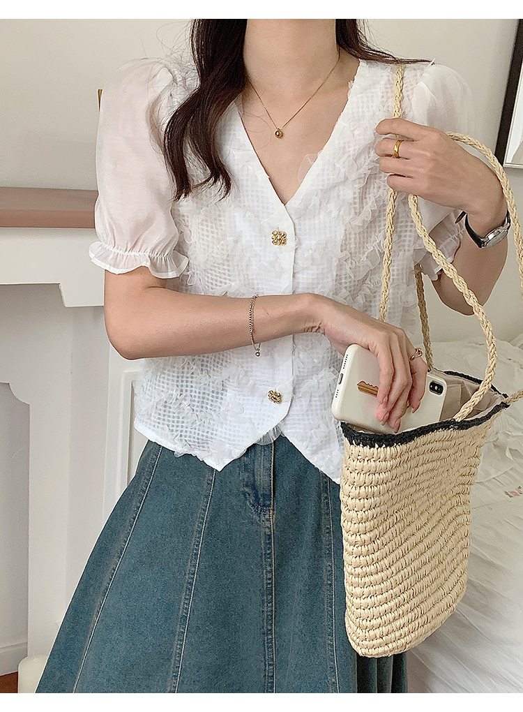 All-match Korean style shirt V-neck tops for women