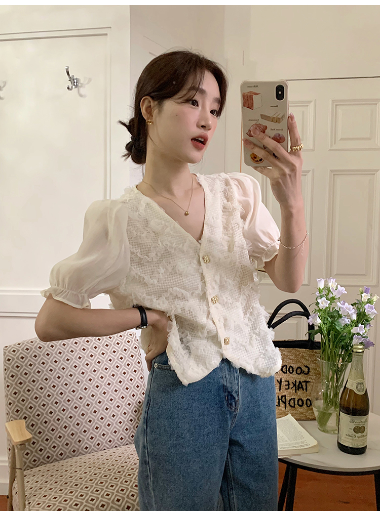 All-match Korean style shirt V-neck tops for women