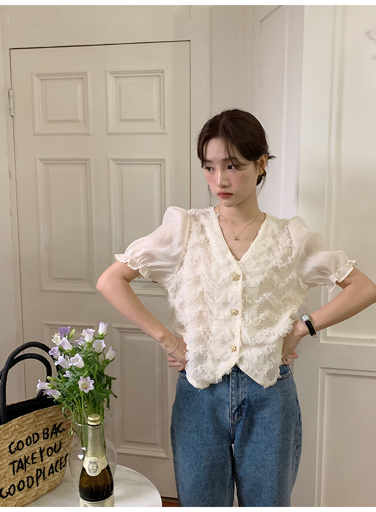 All-match Korean style shirt V-neck tops for women