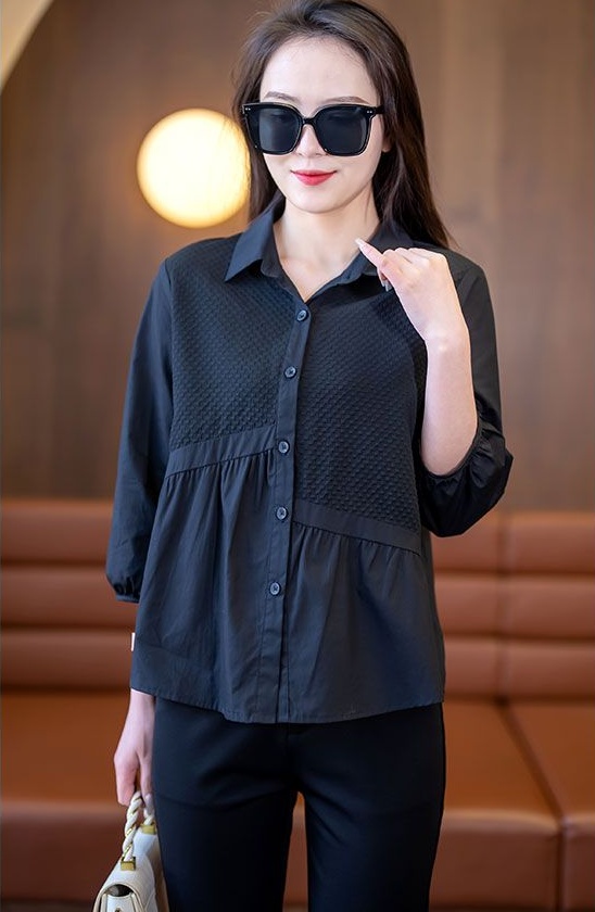 Loose splice shirt short sleeve pure tops for women