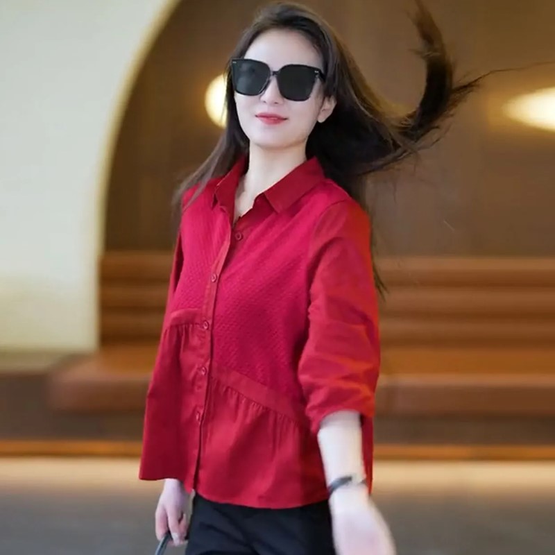 Loose splice shirt short sleeve pure tops for women