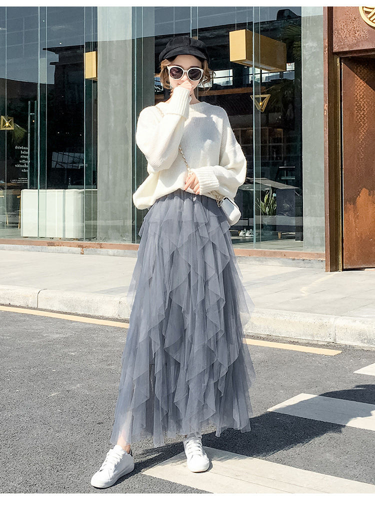 Beautiful gauze skirt pleated thick and disorderly long skirt