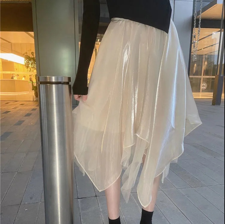 Pure long thick and disorderly high waist drape skirt