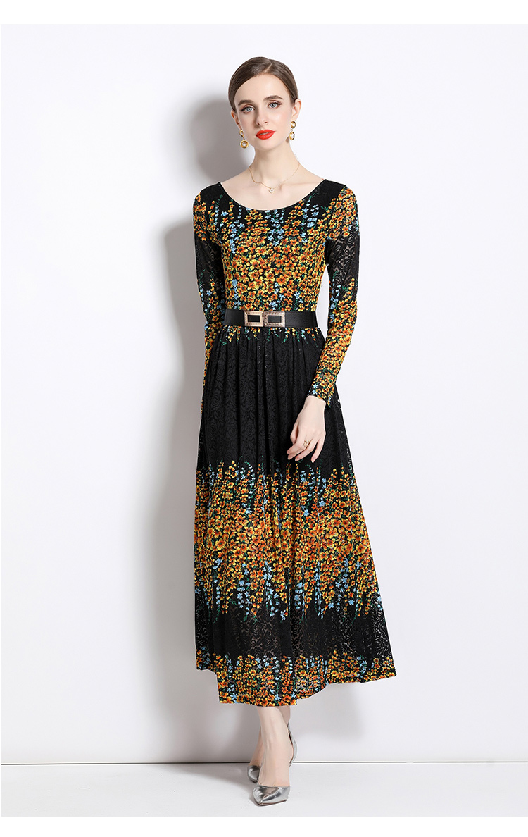 Colors lace long sleeve long dress