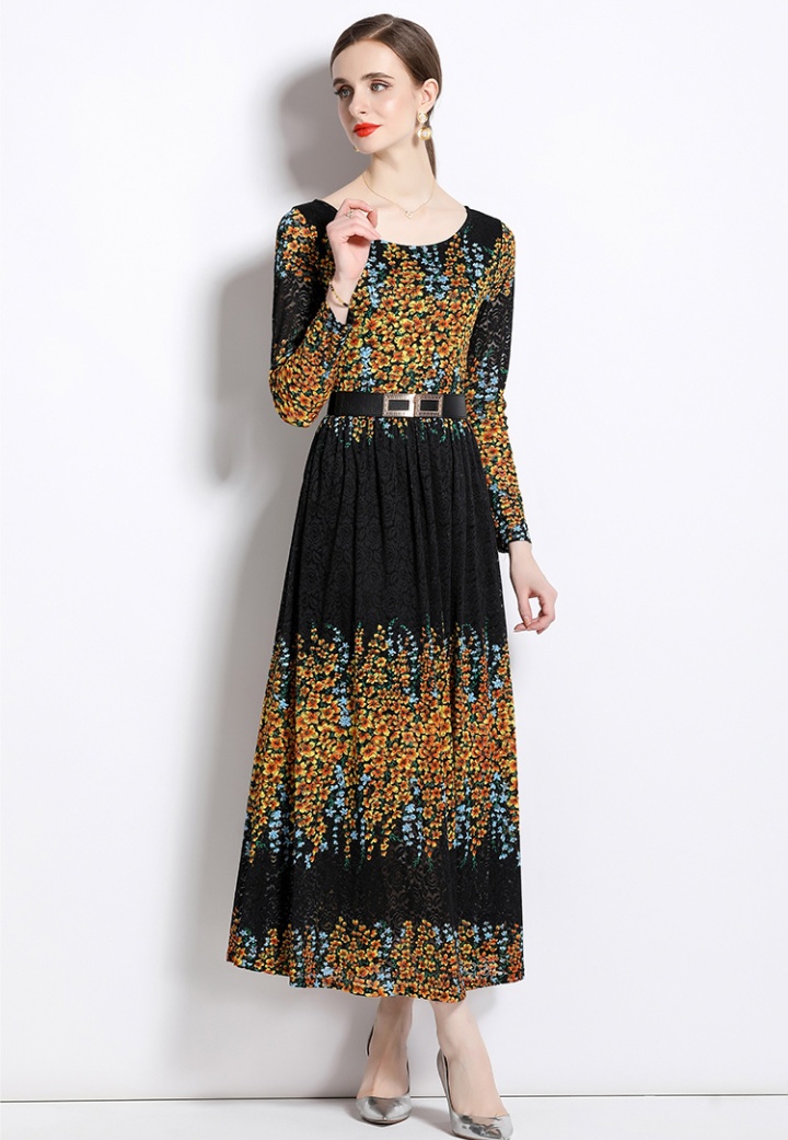 Colors lace long sleeve long dress