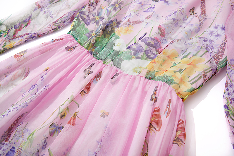 Flowers printing big skirt European style dress