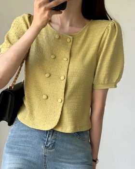 France style summer all-match sweater puff sleeve simple shirt