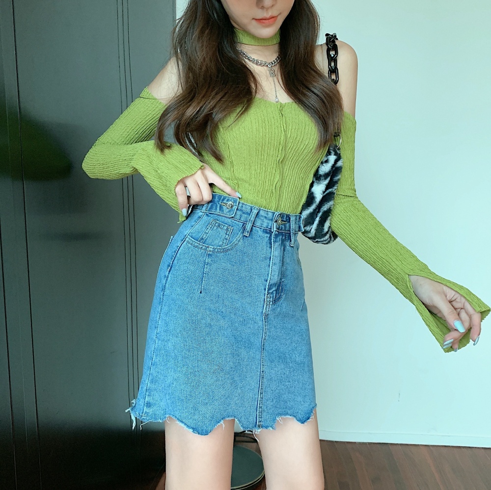 Korean style fat buckle short skirt slim irregular skirt for women