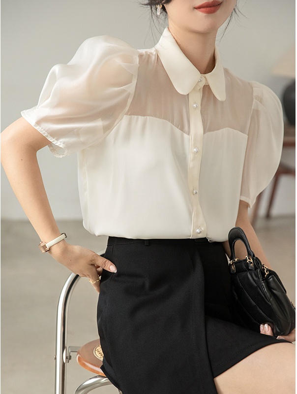 Splice summer Korean style shirt short sleeve all-match tops