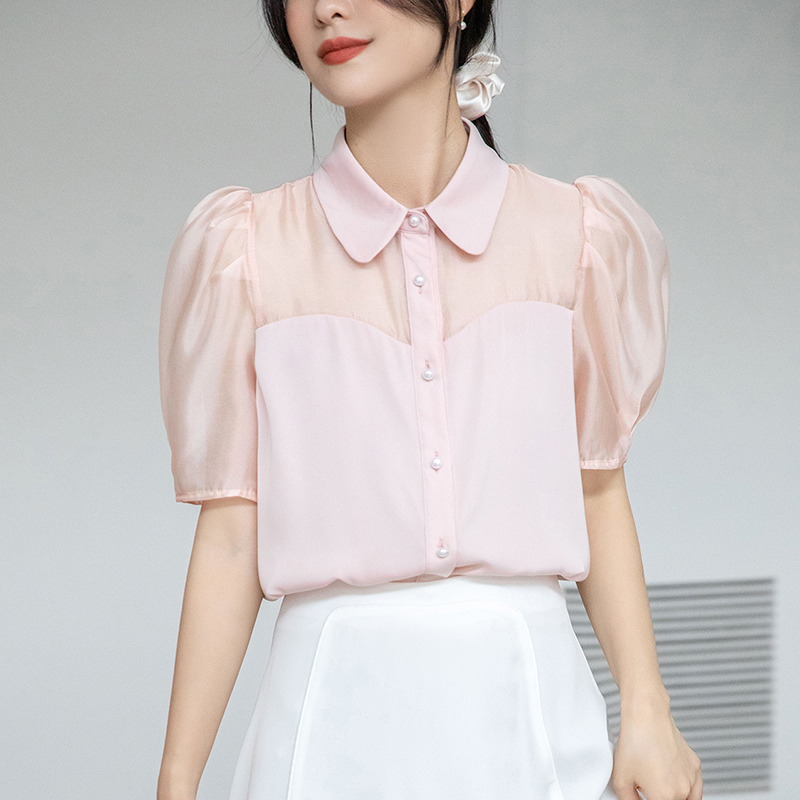 Splice summer Korean style shirt short sleeve all-match tops