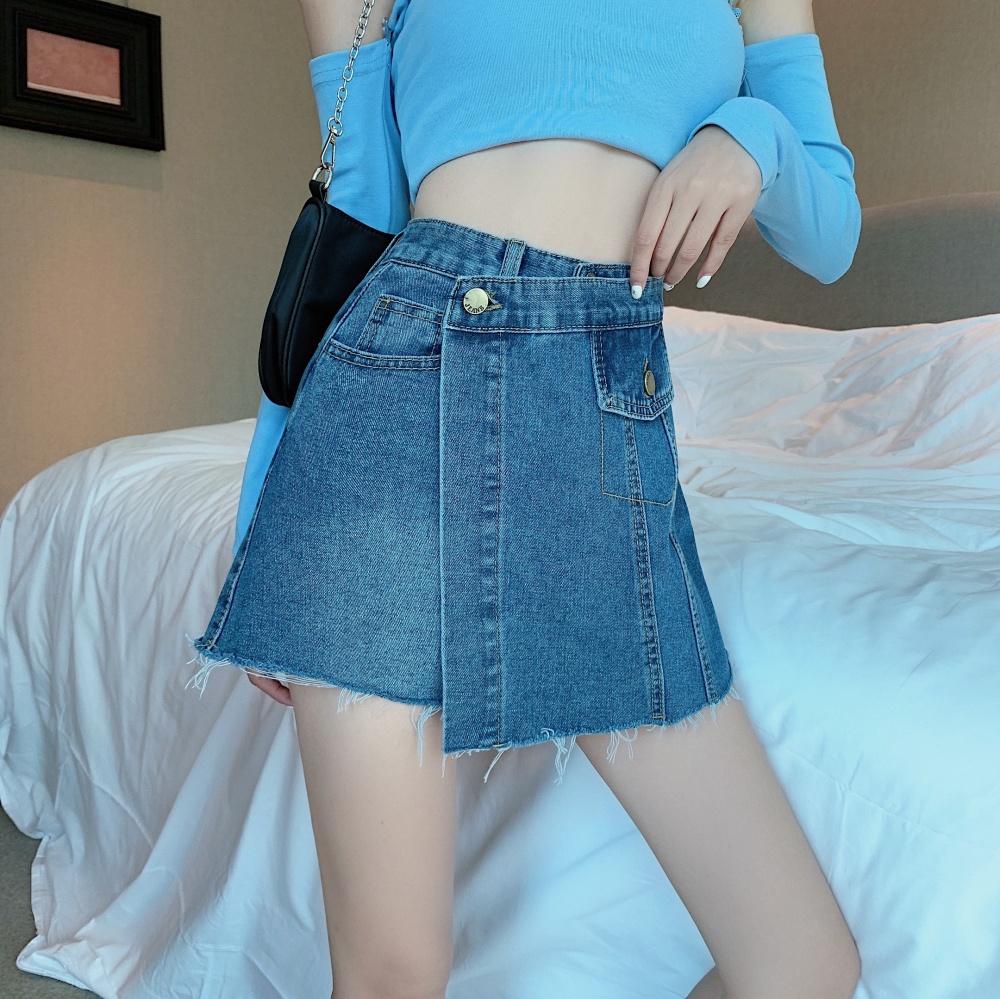 High waist denim skirt summer wide leg pants for women