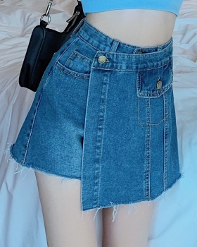 High waist denim skirt summer wide leg pants for women