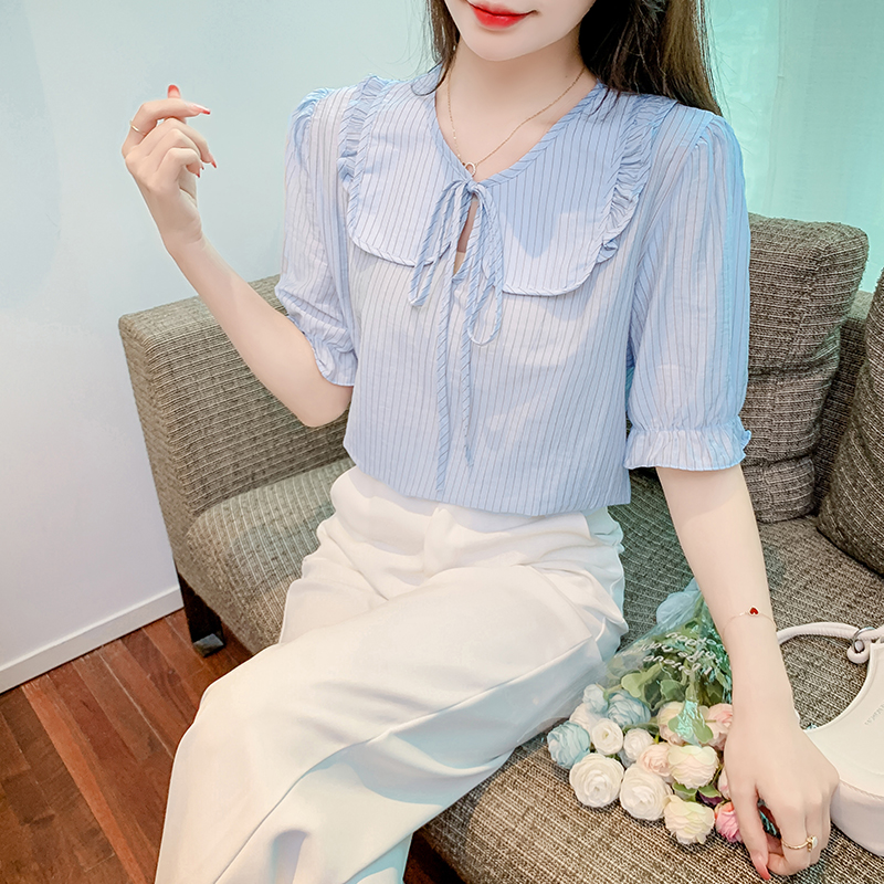 Stripe unique summer tops frenum lazy shirt for women