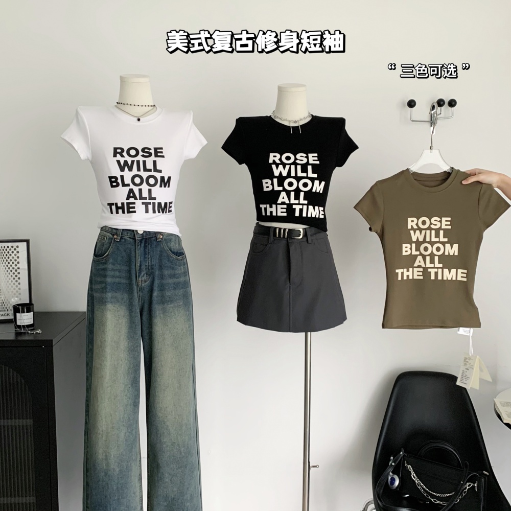 Printing slim tops white T-shirt for women